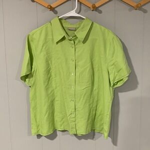 Fieldgear Lime Green Linen-Blend Shortsleeve Button-Up Too Size XL